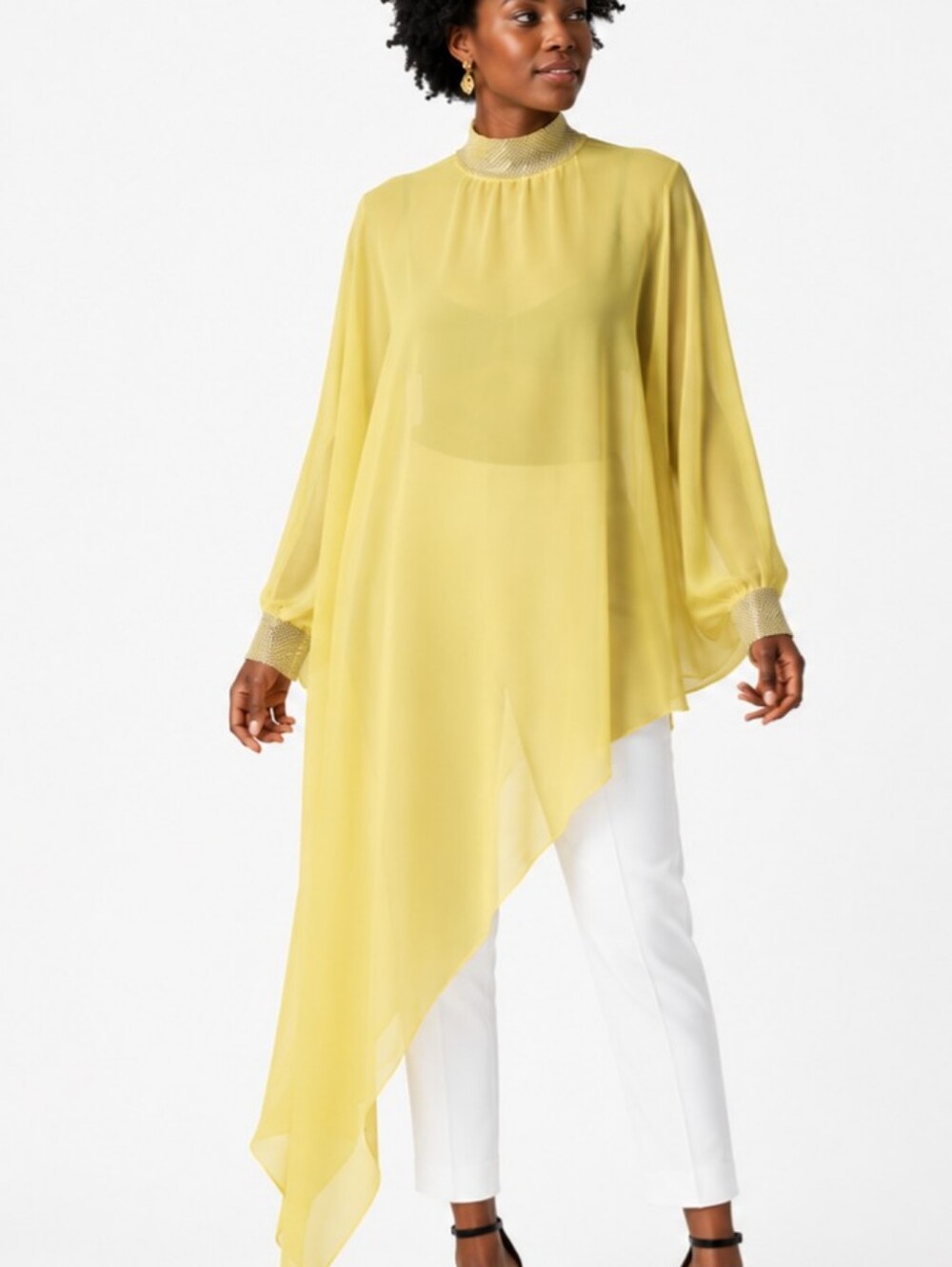 ILLORD "Empress" Yellow Chiffon Asymmetrical Tunic Dress – NWT One Size